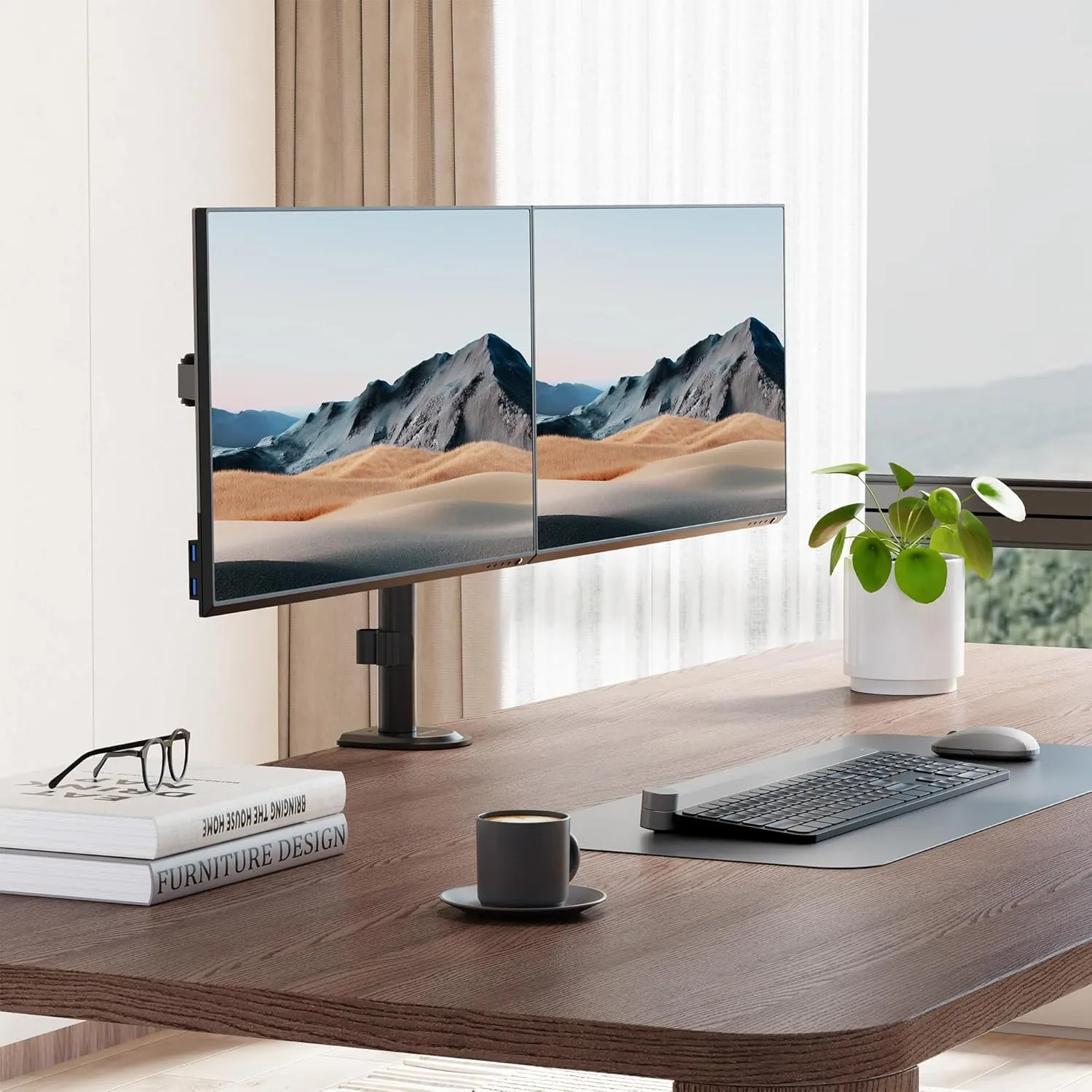 Mount-It! Dual Monitor Mount, Dual Monitor Arm for 2 Screens on Desk, Adjustable Tilt and Swivel Arms for Double Screen up to 32” and 19.8 Lbs VESA 75x75 and 100x100 C-clamp & Grommet