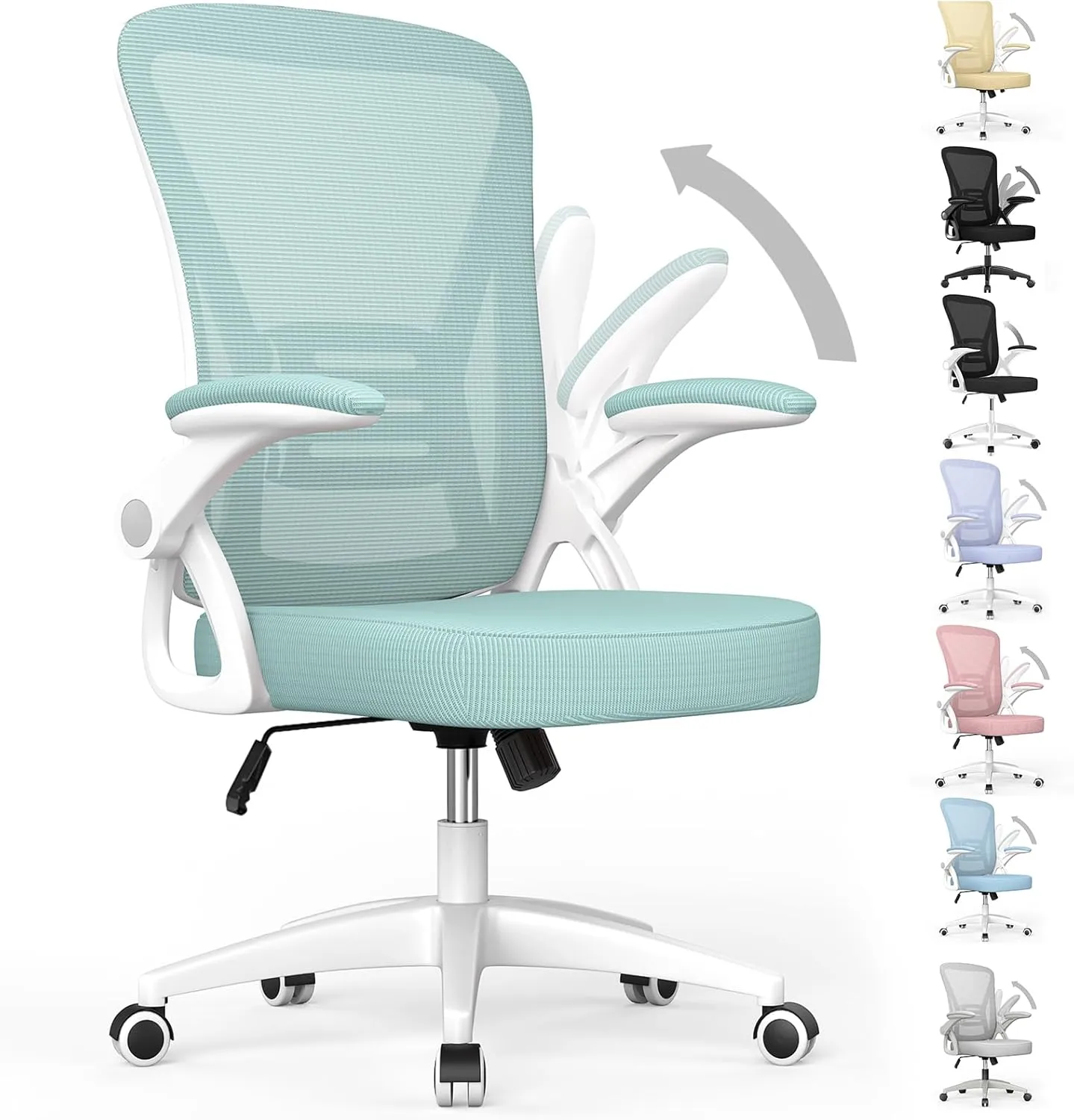 naspaluro Ergonomic Office Chair, Computer Chair with Adjustable Height, Flip-Up Arms and Lumbar Support, Breathable Mesh Desk Chair for Home Study Working (Without Headrest, Green)