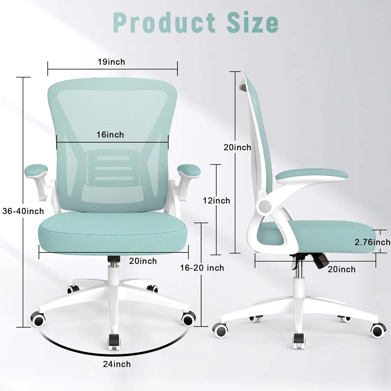 naspaluro Ergonomic Office Chair, Computer Chair with Adjustable Height, Flip-Up Arms and Lumbar Support, Breathable Mesh Desk Chair for Home Study Working (Without Headrest, Green)