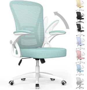 naspaluro Ergonomic Office Chair, Computer Chair with Adjustable Height, Flip-Up Arms and Lumbar Support, Breathable Mesh Desk Chair for Home Study Working (Without Headrest, Green)
