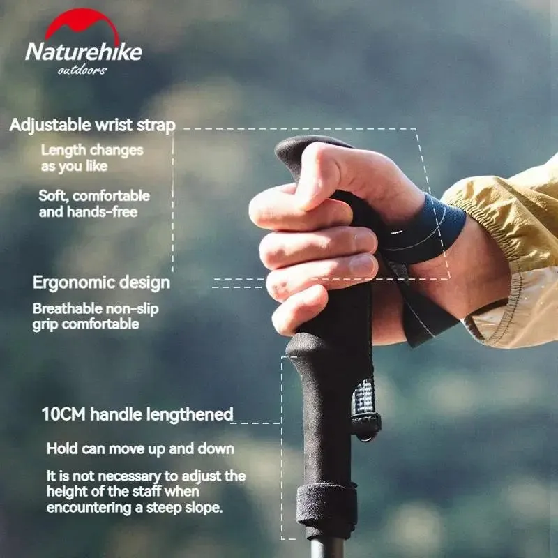 Naturehike 5-Section Trekking Pole Carbon Fiber Aluminum Alloy Folding Teleskopic Ultralight Walking Stick Hiking Climbing Stick