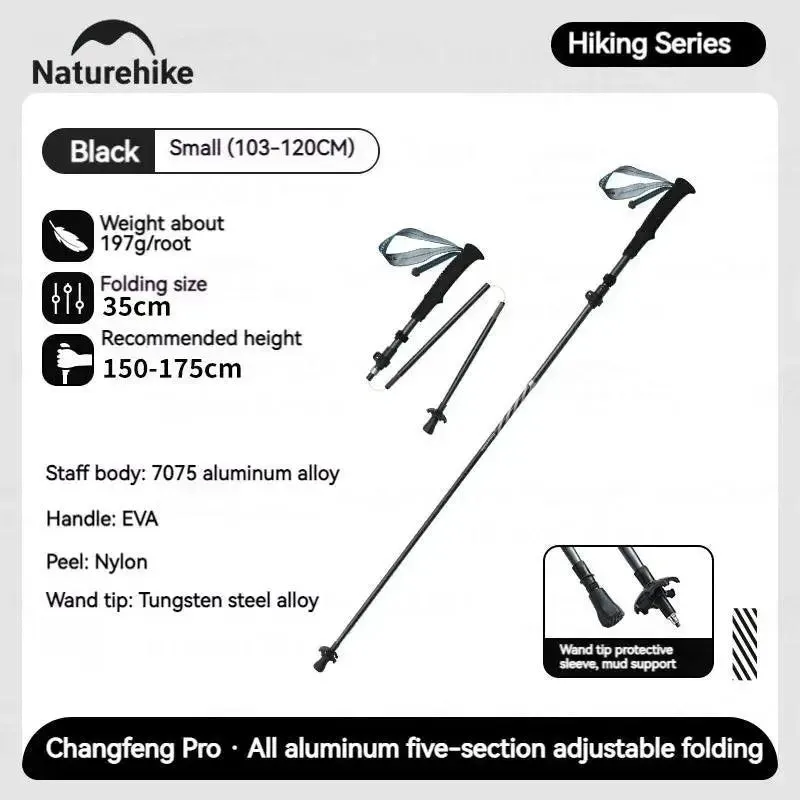 Naturehike 5-Section Trekking Pole Carbon Fiber Aluminum Alloy Folding Teleskopic Ultralight Walking Stick Hiking Climbing Stick