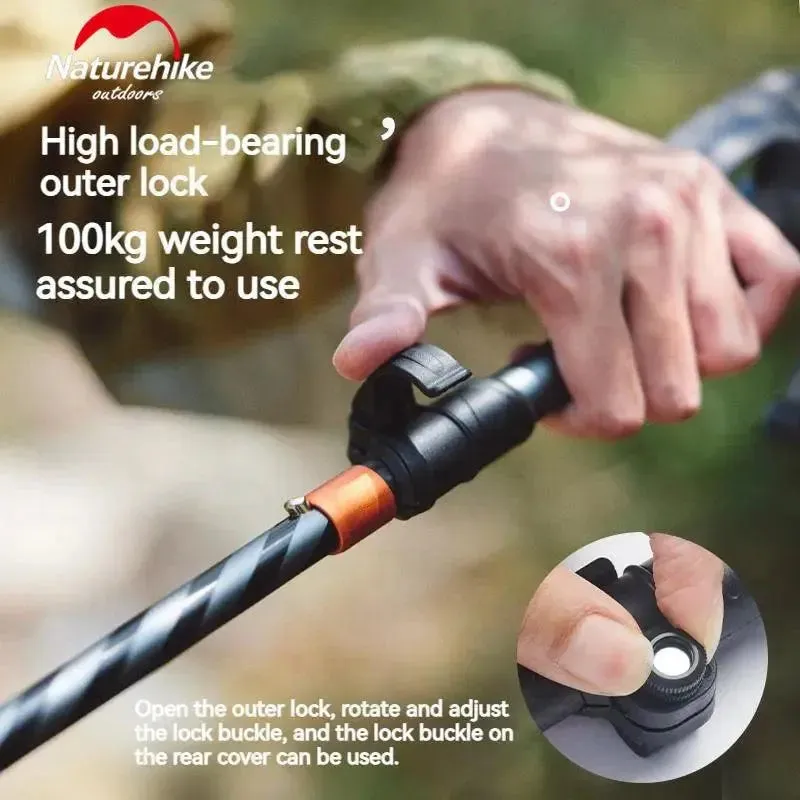 Naturehike 5-Section Trekking Pole Carbon Fiber Aluminum Alloy Folding Teleskopic Ultralight Walking Stick Hiking Climbing Stick