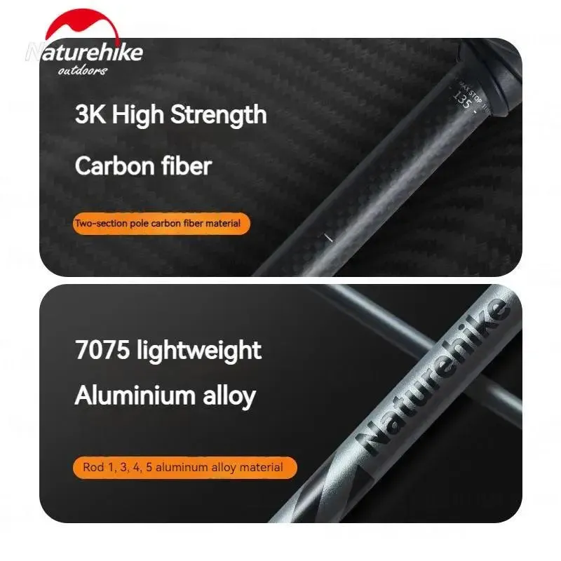 Naturehike 5-Section Trekking Pole Carbon Fiber Aluminum Alloy Folding Teleskopic Ultralight Walking Stick Hiking Climbing Stick