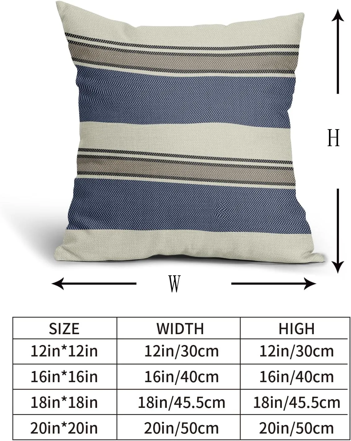 Navy Blue Striped Pillow Covers 20x20 Set of 2 Modern Blue Brown Boho Stripe Pattern Cream Print Decorative Outdoor Pillowcases Farmhouse Throw Cushion Case Decor for Home Couch Sofa Bed