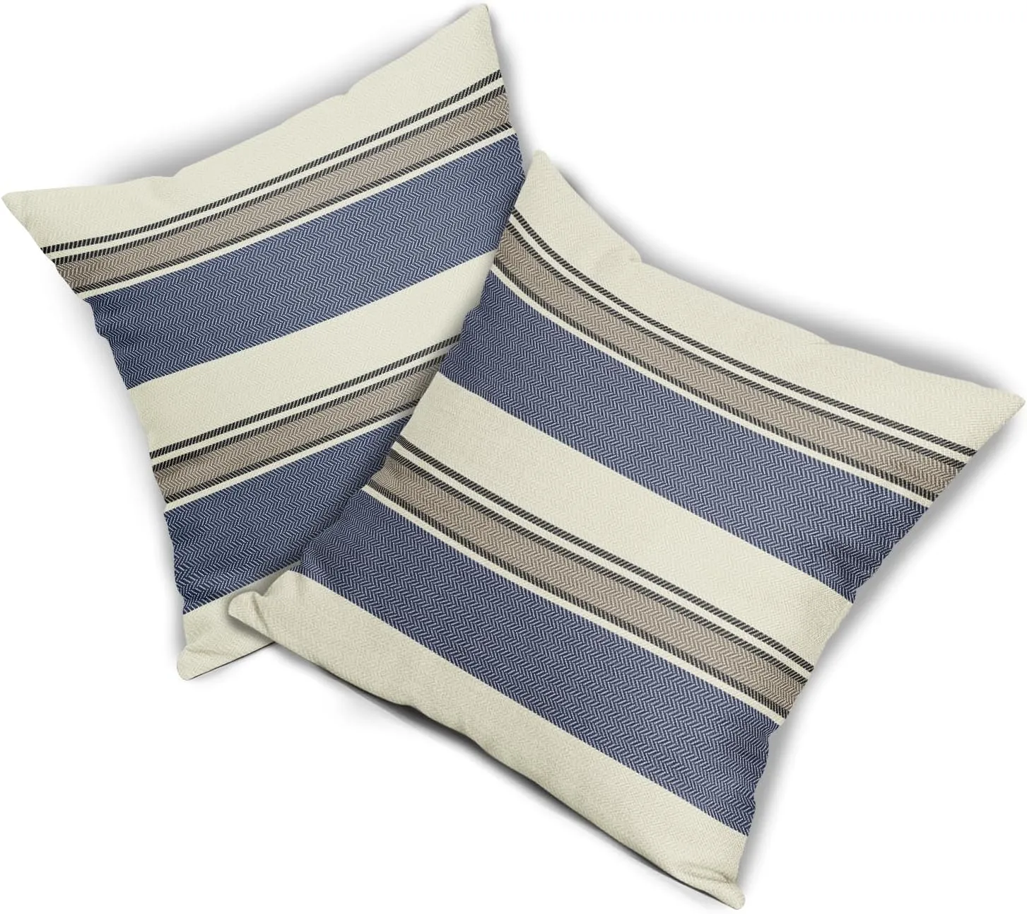 Navy Blue Striped Pillow Covers 20x20 Set of 2 Modern Blue Brown Boho Stripe Pattern Cream Print Decorative Outdoor Pillowcases Farmhouse Throw Cushion Case Decor for Home Couch Sofa Bed