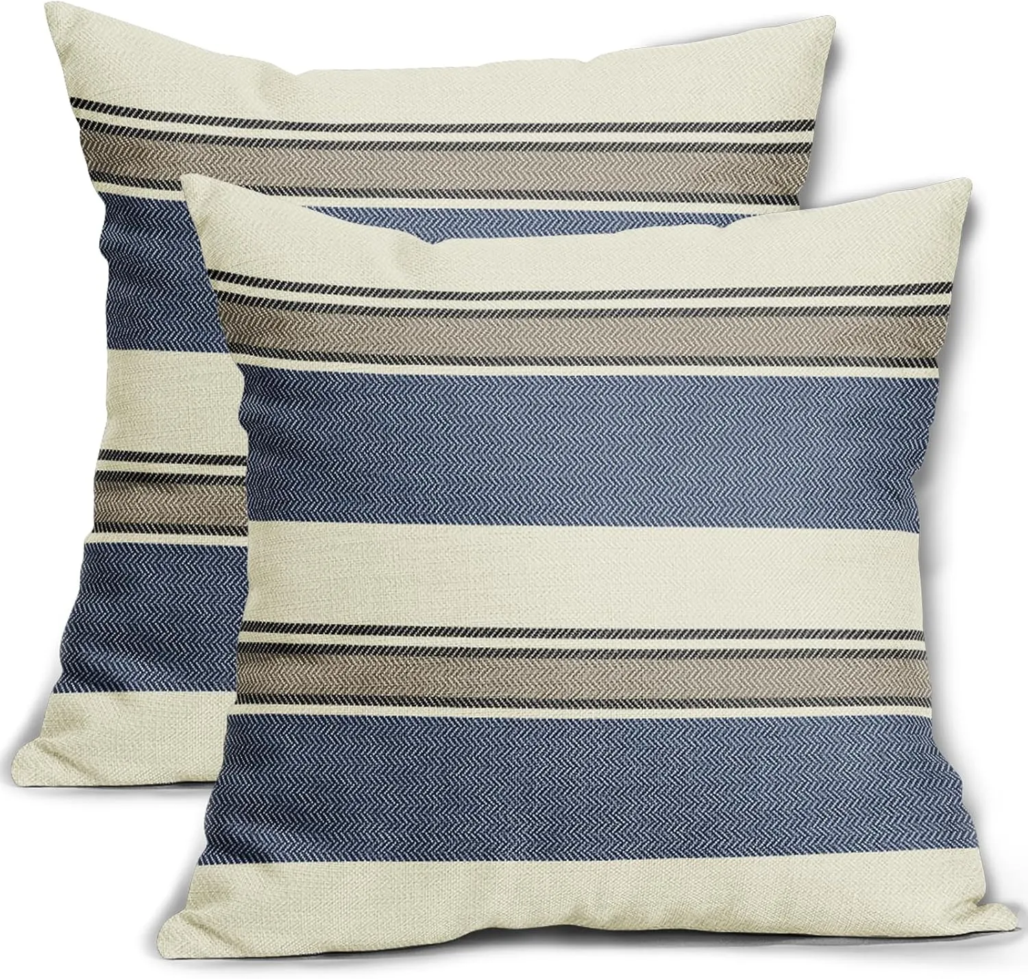 Navy Blue Striped Pillow Covers 20x20 Set of 2 Modern Blue Brown Boho Stripe Pattern Cream Print Decorative Outdoor Pillowcases Farmhouse Throw Cushion Case Decor for Home Couch Sofa Bed