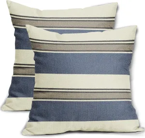 Navy Blue Striped Pillow Covers 20x20 Set of 2 Modern Blue Brown Boho Stripe Pattern Cream Print Decorative Outdoor Pillowcases Farmhouse Throw Cushion Case Decor for Home Couch Sofa Bed