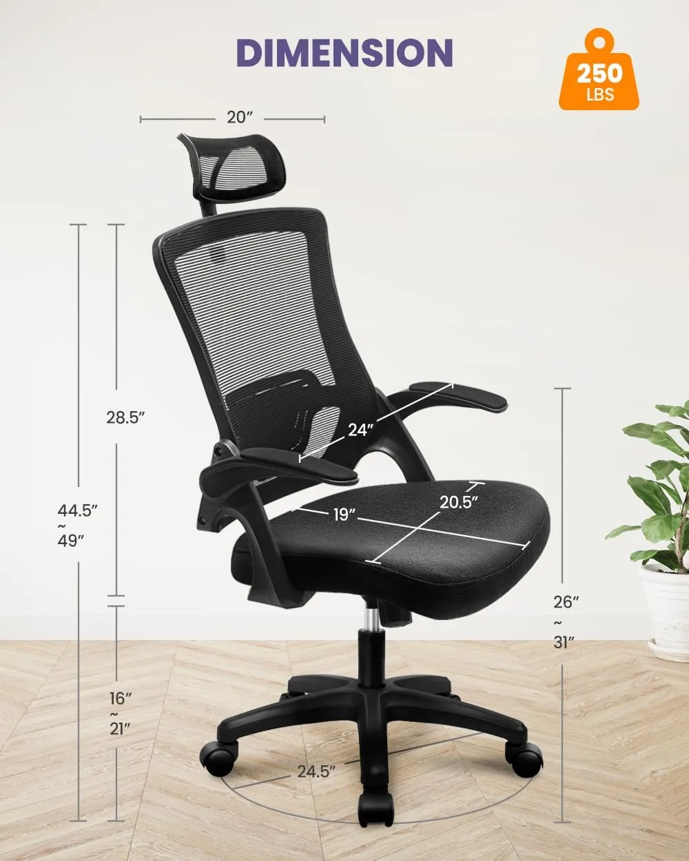 NEO CHAIR Ergonomic Adjustable Home Office Desk Chair High Back Computer Gaming Mesh Chair with Comfy Task Adjustable Arms Lumbar Neck Support Swivel for Home Office (Dark Black)
