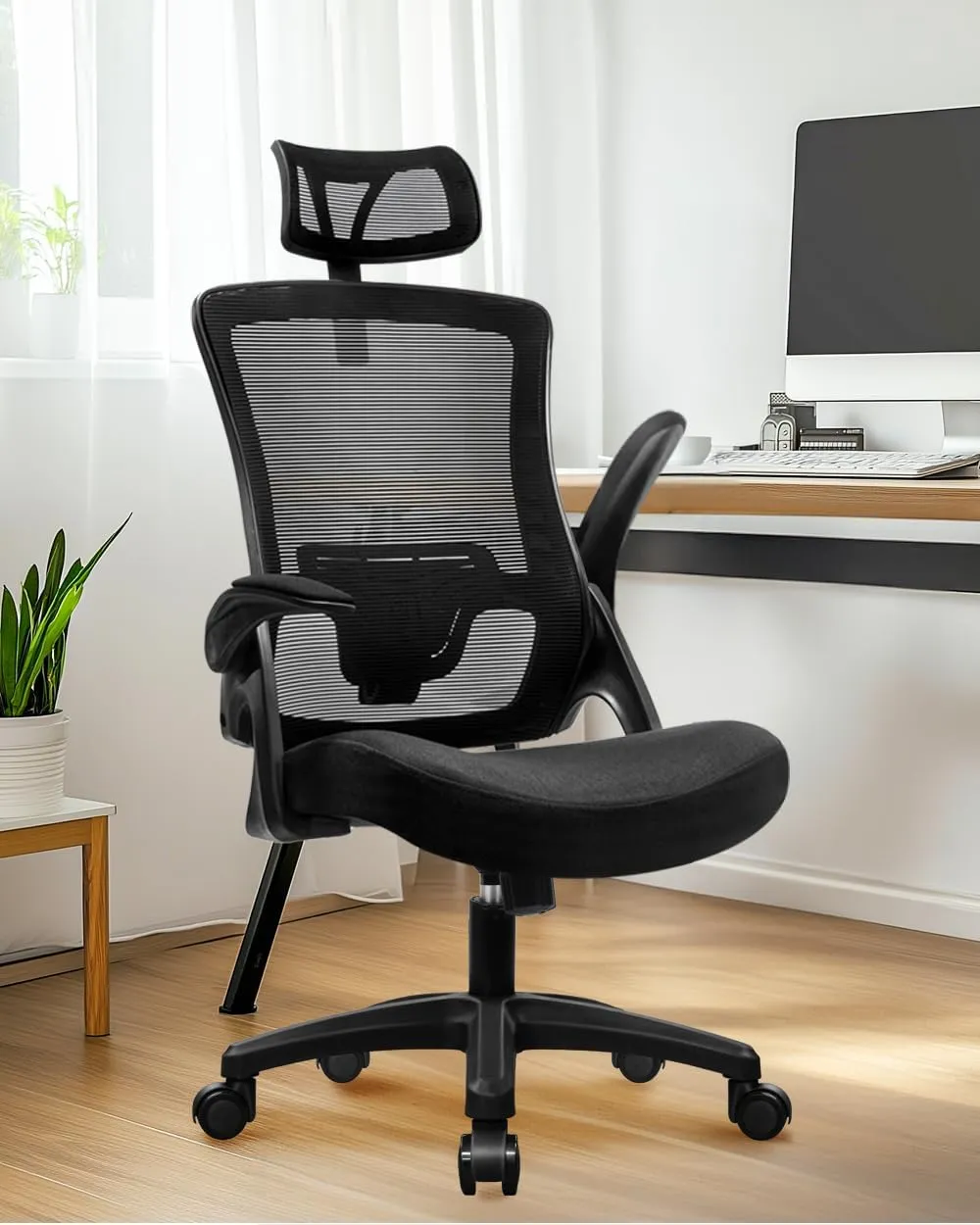 NEO CHAIR Ergonomic Adjustable Home Office Desk Chair High Back Computer Gaming Mesh Chair with Comfy Task Adjustable Arms Lumbar Neck Support Swivel for Home Office (Dark Black)