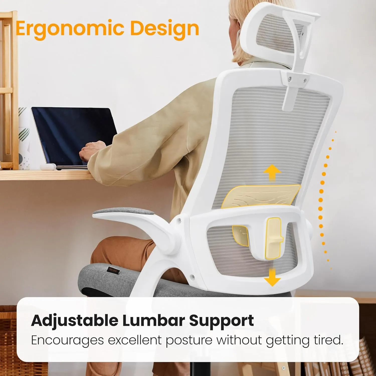 NEO CHAIR Ergonomic Office Desk Chair High Back Computer Gaming Mesh Chair with Comfy Task Adjustable Arms Lumbar Support Headrest Swivel for Home Office (Grey)