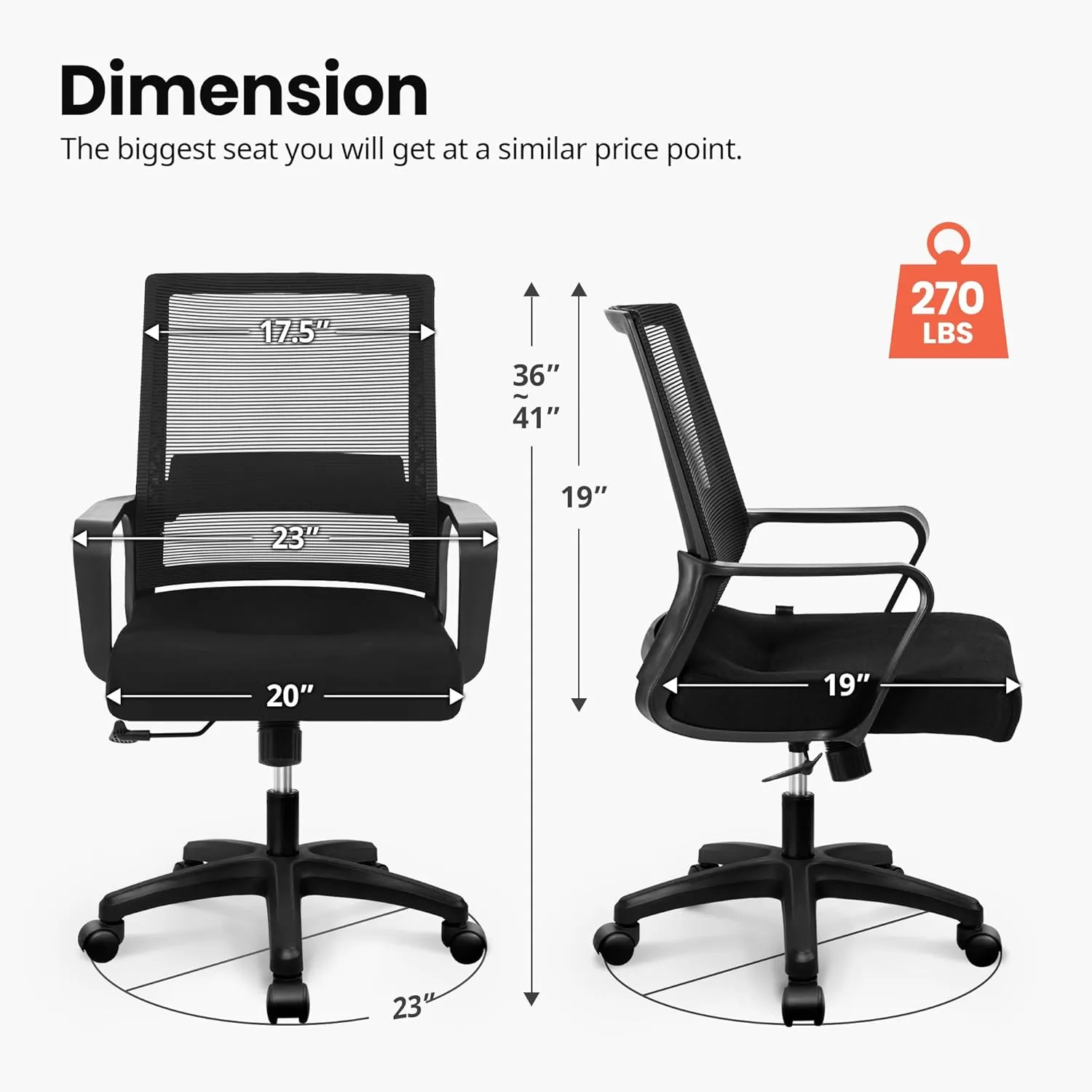 NEO CHAIR Office Chair Gaming Desk Computer Chair Ergonomic Mesh Mid Back with Wheels Lumbar Support Comfy Swivel Adjustable for Home (Black)