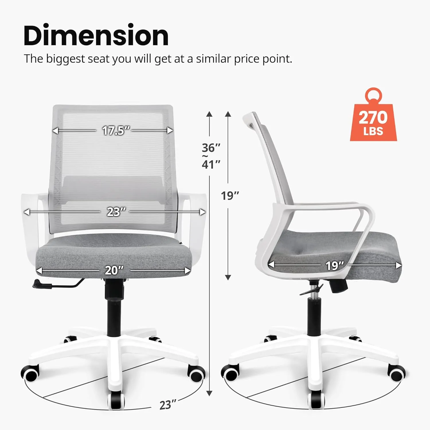 NEO CHAIR Office Chair Gaming Desk Computer Chair Ergonomic Mesh Mid Back with Wheels Lumbar Support Comfy Swivel Adjustable for Home (Grey)