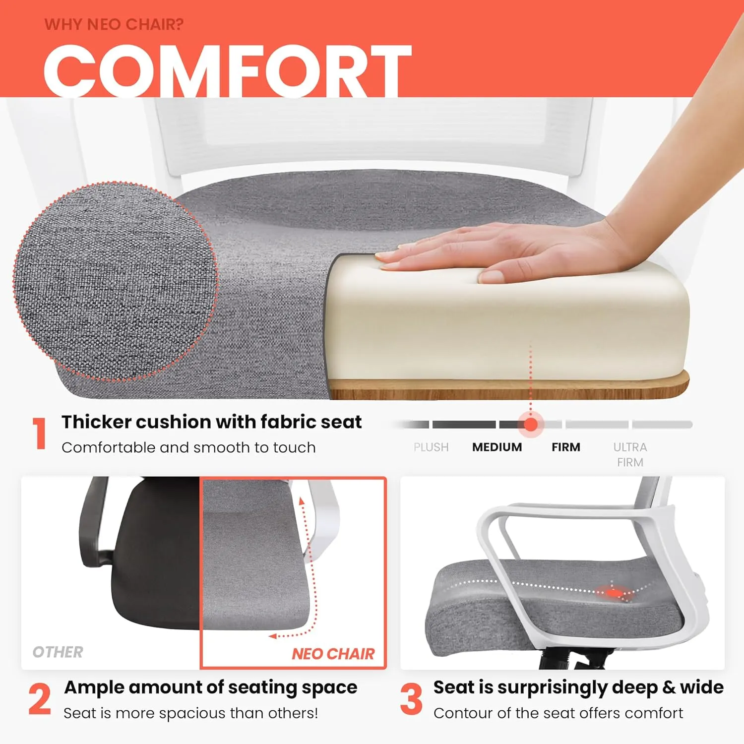 NEO CHAIR Office Chair Gaming Desk Computer Chair Ergonomic Mesh Mid Back with Wheels Lumbar Support Comfy Swivel Adjustable for Home (Grey)