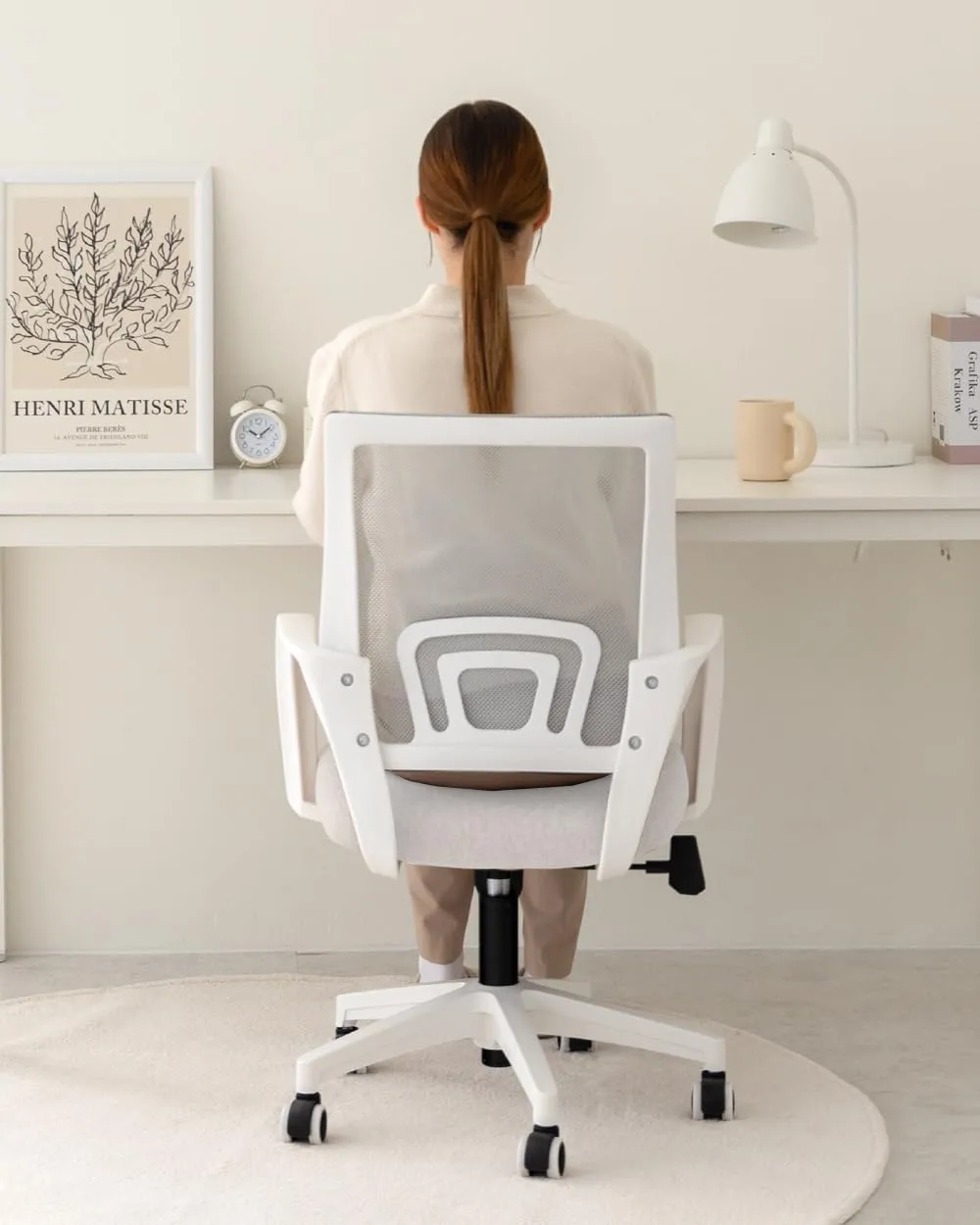 NEO CHAIR Office Desk Computer Chair Ergonomic Mesh Gaming Mid Back Seat with Comfy Lumbar Support Adjustable Height Swivel for Home Task (Ivory)