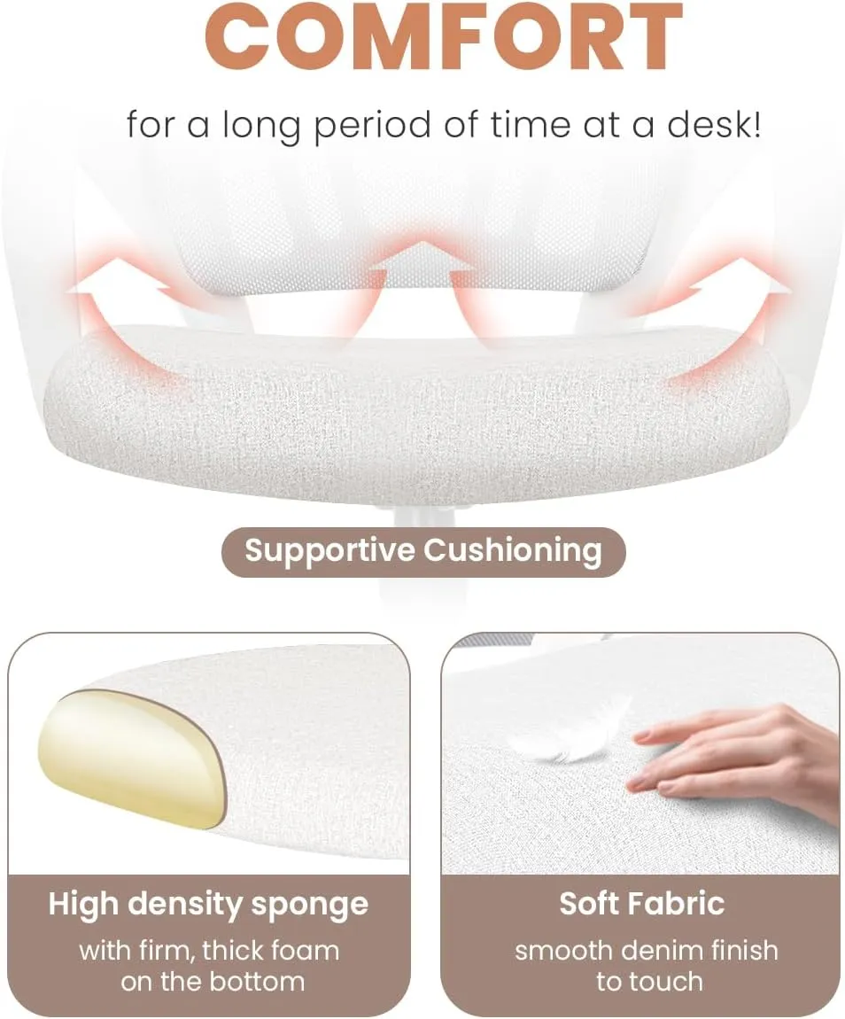 NEO CHAIR Office Desk Computer Chair Ergonomic Mesh Gaming Mid Back Seat with Comfy Lumbar Support Adjustable Height Swivel for Home Task (Ivory)