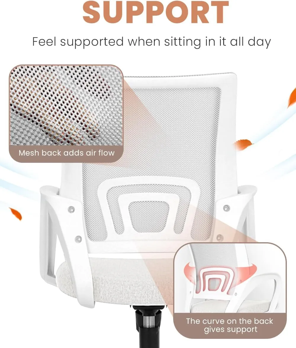 NEO CHAIR Office Desk Computer Chair Ergonomic Mesh Gaming Mid Back Seat with Comfy Lumbar Support Adjustable Height Swivel for Home Task (Ivory)