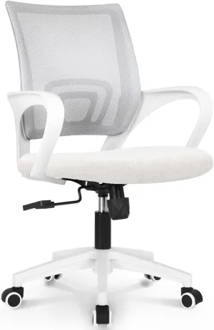 NEO CHAIR Office Desk Computer Chair Ergonomic Mesh Gaming Mid Back Seat with Comfy Lumbar Support Adjustable Height Swivel for Home Task (Ivory)