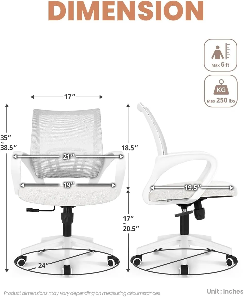 NEO CHAIR Office Desk Computer Chair Ergonomic Mesh Gaming Mid Back Seat with Comfy Lumbar Support Adjustable Height Swivel for Home Task (Ivory)
