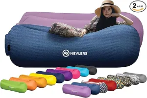 Nevlers 2 Pack Inflatable Loungers Air Sofa Couch | Perfect for Beach Chair Camping Chairs or Portable Hammock |Travel Bag Pouch, Pegs & 3 Pockets| Movie Seating & Camping Accessories Blow Up Lounger