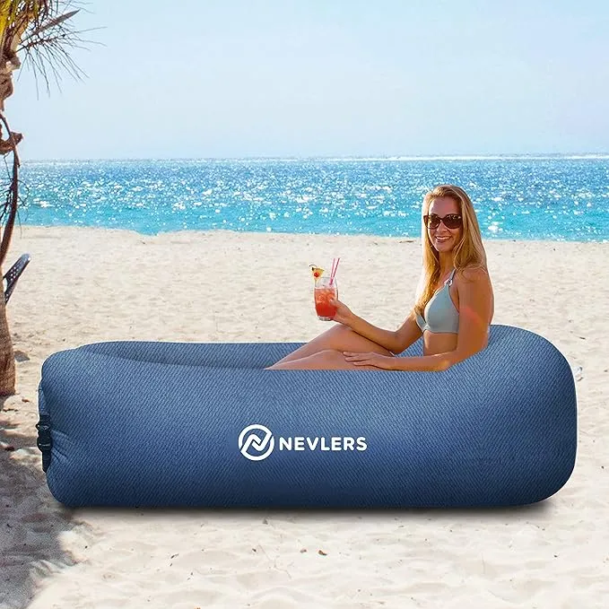 Nevlers 2 Pack Inflatable Loungers Air Sofa Couch | Perfect for Beach Chair Camping Chairs or Portable Hammock |Travel Bag Pouch, Pegs & 3 Pockets| Movie Seating & Camping Accessories Blow Up Lounger