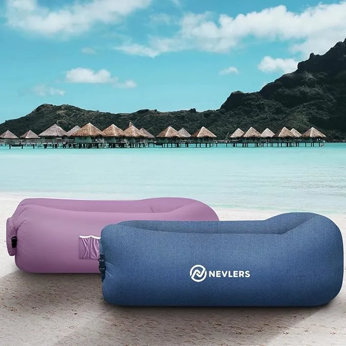 Nevlers 2 Pack Inflatable Loungers Air Sofa Couch | Perfect for Beach Chair Camping Chairs or Portable Hammock |Travel Bag Pouch, Pegs & 3 Pockets| Movie Seating & Camping Accessories Blow Up Lounger