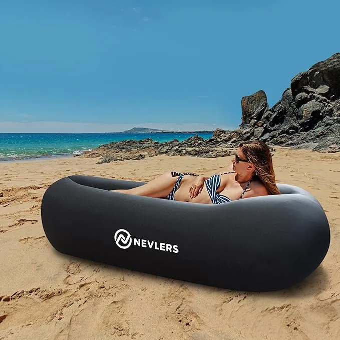 Nevlers 2 Pack Inflatable Loungers Air Sofa Couch | Perfect for Beach Chair Camping Chairs or Portable Hammock |Travel Bag Pouch, Pegs & 3 Pockets| Movie Seating & Camping Accessories Blow Up Lounger