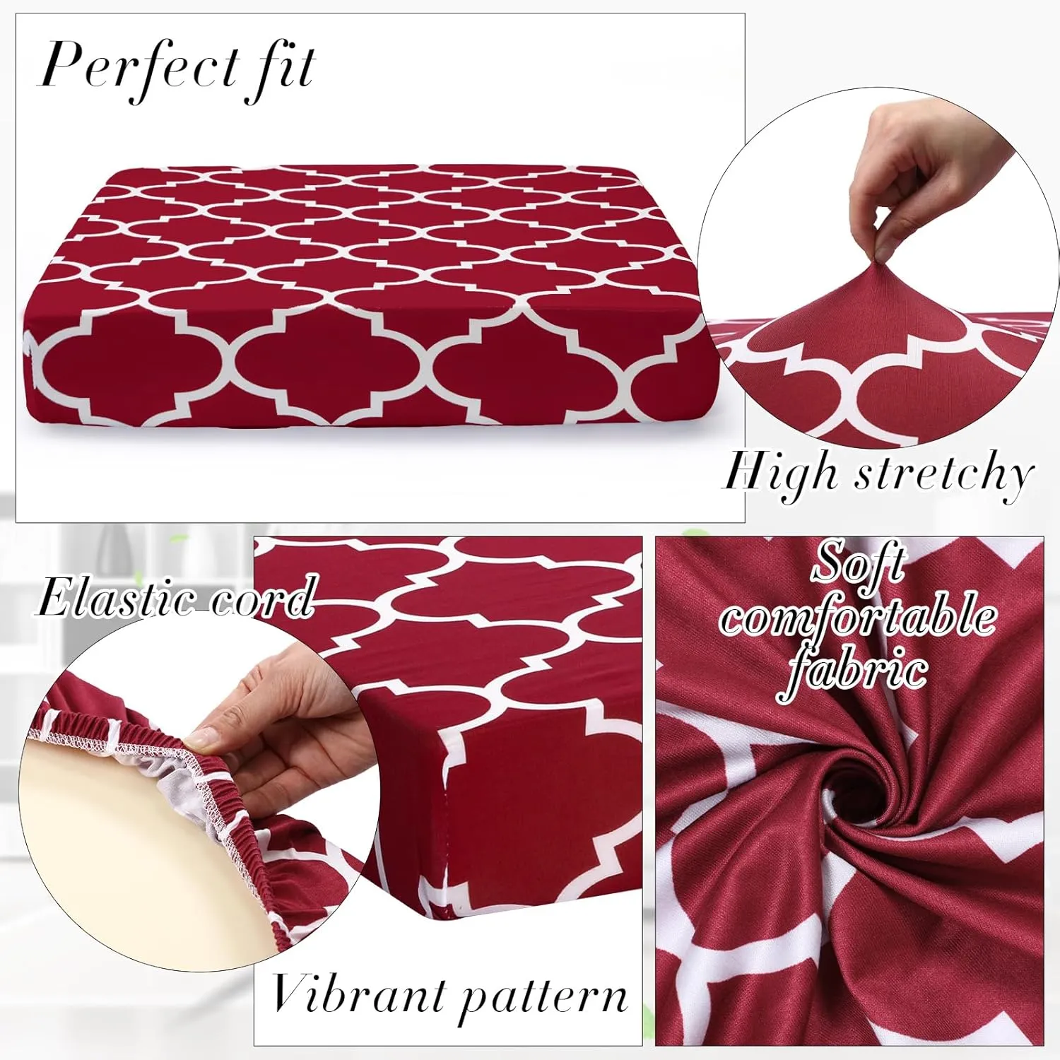 Newwiee 8 Pcs Patio Stretch Sofa Cushion Covers Stripe Outdoor Cushion Covers Replacement Patio Furniture Couch Slipcovers Chair Seat Soft Flexibility Protector(Wine Red)