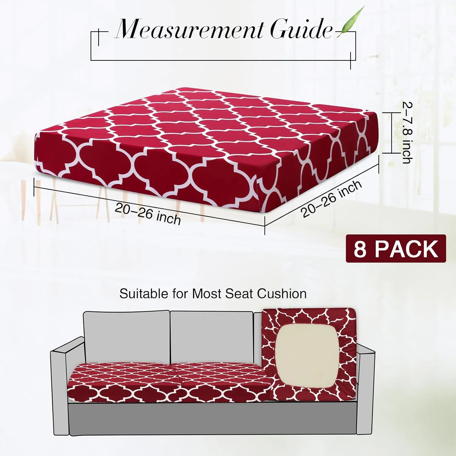 Newwiee 8 Pcs Patio Stretch Sofa Cushion Covers Stripe Outdoor Cushion Covers Replacement Patio Furniture Couch Slipcovers Chair Seat Soft Flexibility Protector(Wine Red)