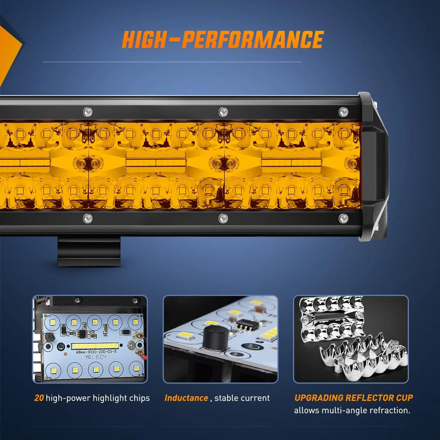 Nilight 20 Inch 420W LED Light Bar Amber Triple Row Flood Spot Combo Driving Boat Led Off Road Lights with 16AWG Wiring Harness Kit-1 Lead, 2 Year Warranty (ZH706)
