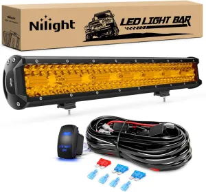 Nilight 20 Inch 420W LED Light Bar Amber Triple Row Flood Spot Combo Driving Boat Led Off Road Lights with 16AWG Wiring Harness Kit-1 Lead, 2 Year Warranty (ZH706)