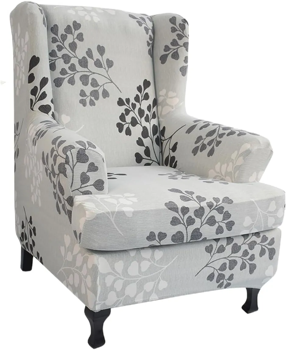NILUOH Wing Chair Slipcovers 2 Pieces Stretch Spandex Wingback Chair Covers Sofa Slipcover Printing Wingback Armchair Slipcovers Furniture Protector Couch Soft with Elastic Bottom, 11