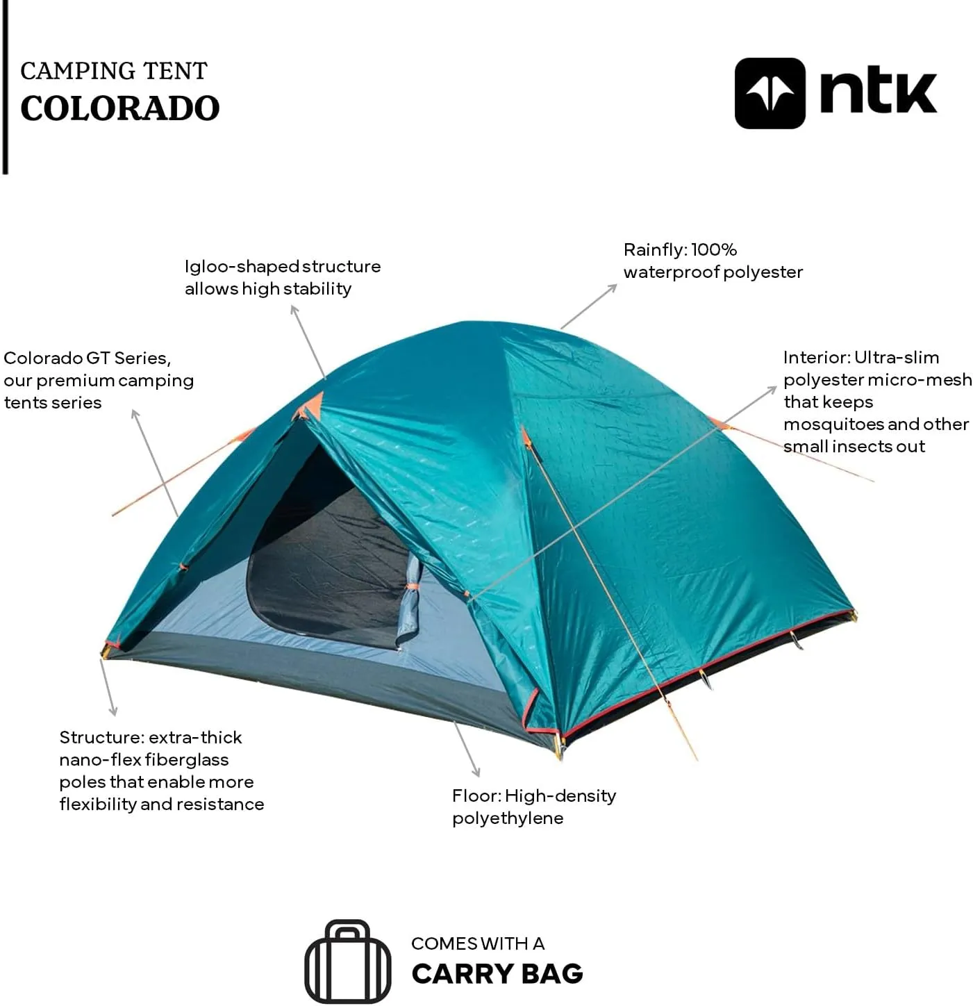 NTK Colorado GT 2/4/6/8 Person Outdoor Dome Family Camping Tent 100% Waterproof, Easy Assembly, Durable Fabric Full Coverage Rainfly - Micro Mosquito Mesh