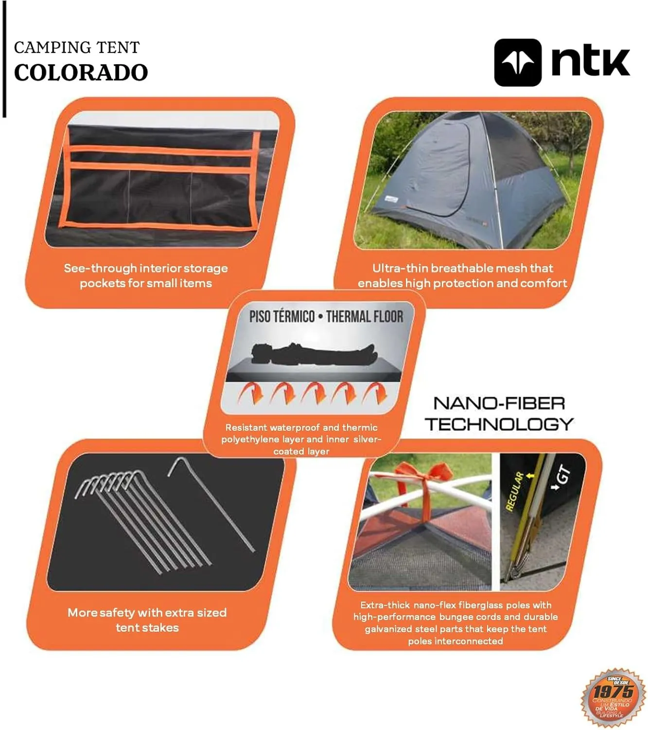 NTK Colorado GT 2/4/6/8 Person Outdoor Dome Family Camping Tent 100% Waterproof, Easy Assembly, Durable Fabric Full Coverage Rainfly - Micro Mosquito Mesh