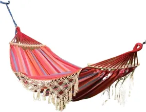 Nylon Parachute Hammock Net Outdoor Camping High Load Bearing Hammock Tassel Canvas Garden Swing Chair Hanging Bed Foldable Out/Indoor Hanging Hammock Terrace Hammock(Style1)
