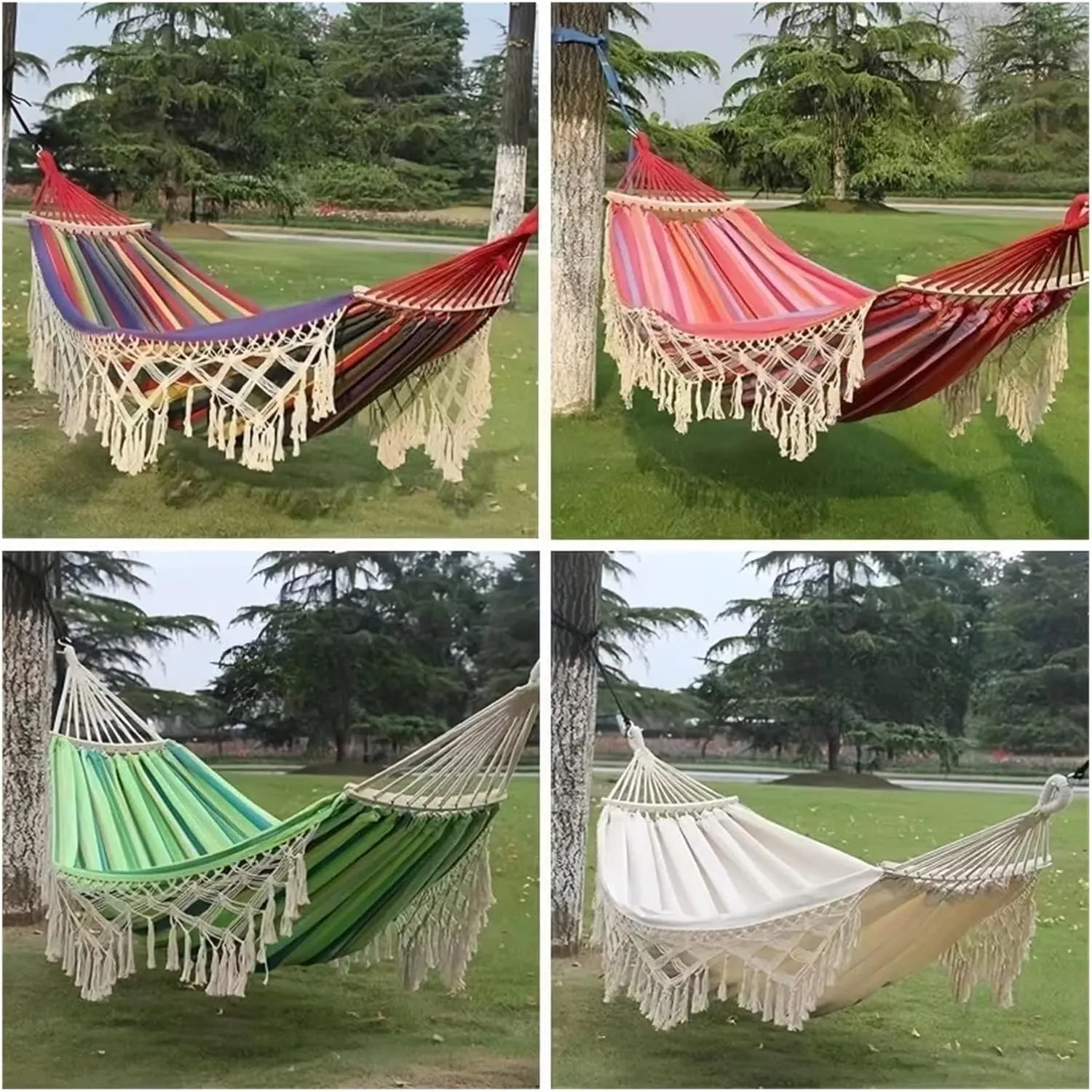 Nylon Parachute Hammock Net Outdoor Camping High Load Bearing Hammock Tassel Canvas Garden Swing Chair Hanging Bed Foldable Out/Indoor Hanging Hammock Terrace Hammock(Style1)