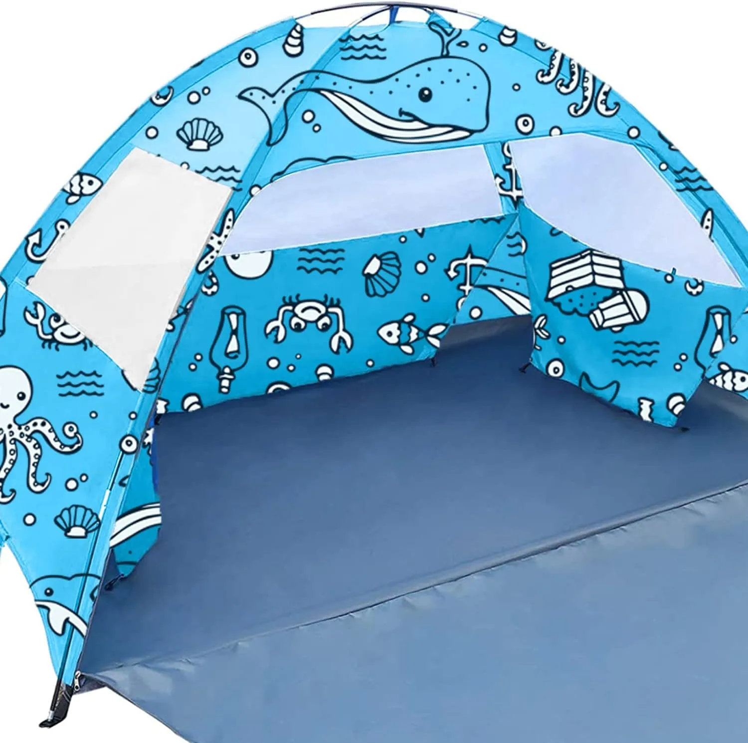 Ocean World 3-4 Person Family and Baby Beach Tent – Cool Beach Essentials for Shade, UPF 50  UV Protection and PU800 Waterproof, Portable Pop Up Sun Shade Cabana Shelter for Kids and Toddlers,