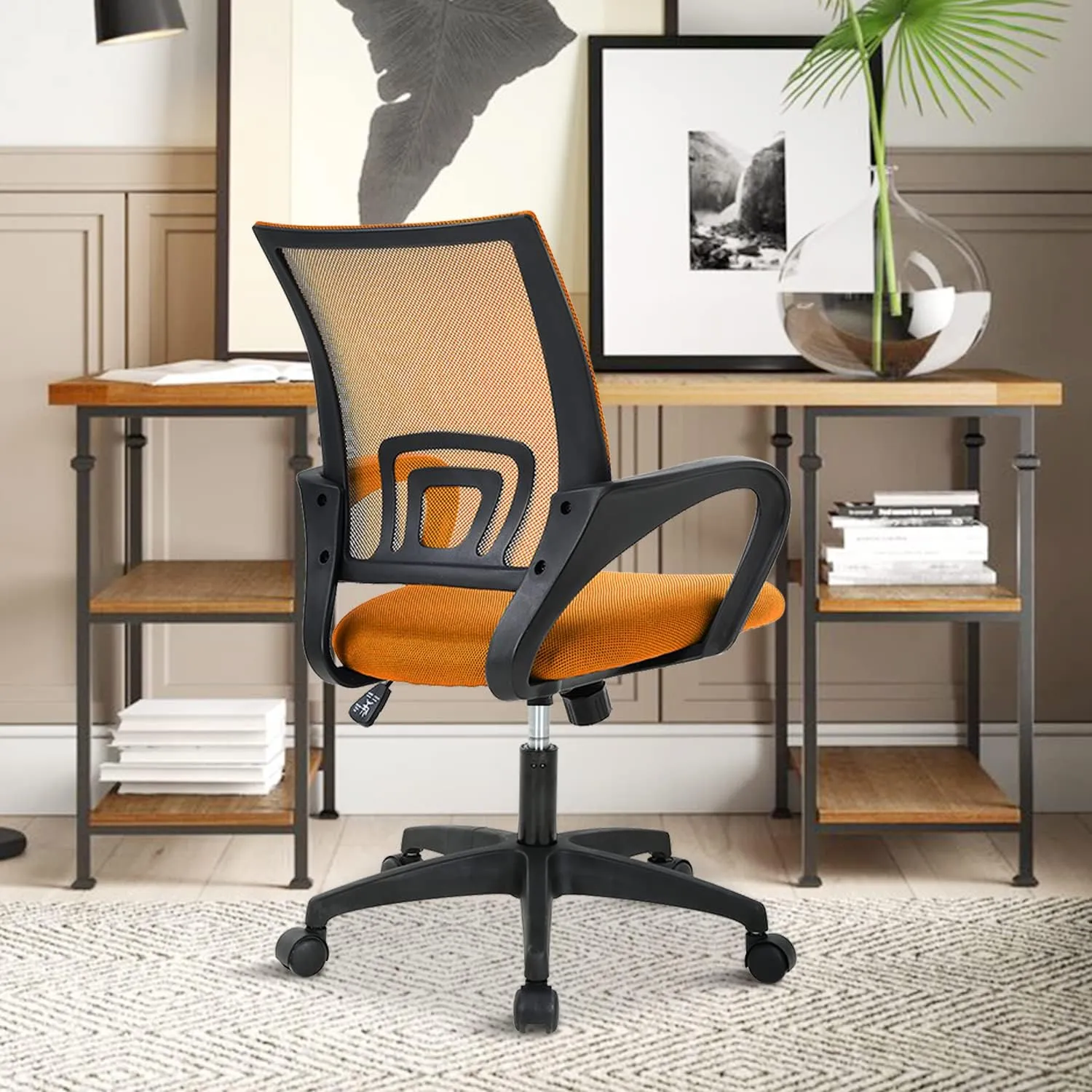 Office Chair, Desk Chair with Lumbar Support Arms, Adjustable Computer Chair with Breathable Mesh Backrest, Home Office Desk Chairs for Student, Adults, Study, Dorm, Comfortable Office Chair(Orange)