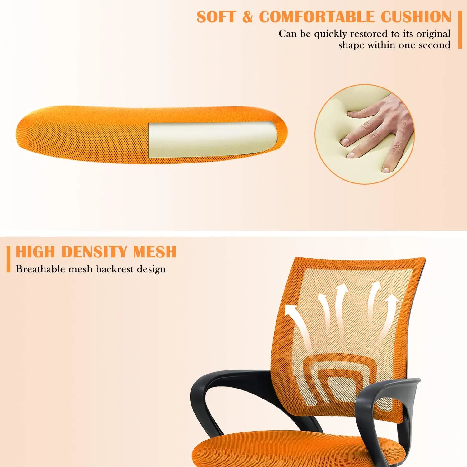Office Chair, Desk Chair with Lumbar Support Arms, Adjustable Computer Chair with Breathable Mesh Backrest, Home Office Desk Chairs for Student, Adults, Study, Dorm, Comfortable Office Chair(Orange)