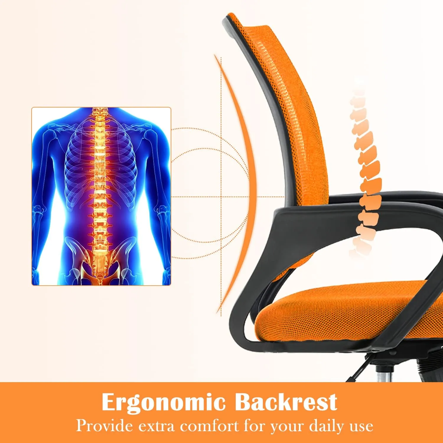 Office Chair, Desk Chair with Lumbar Support Arms, Adjustable Computer Chair with Breathable Mesh Backrest, Home Office Desk Chairs for Student, Adults, Study, Dorm, Comfortable Office Chair(Orange)