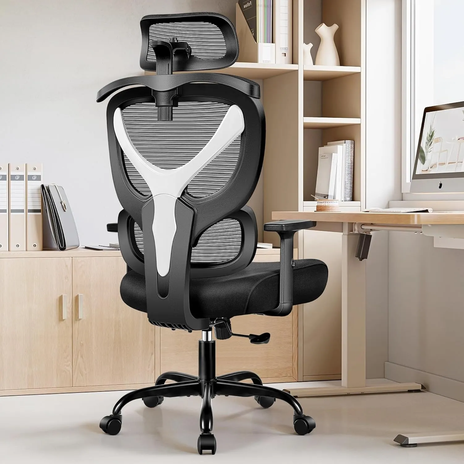 Office Chair Ergonomic Comfy Computer Gaming Chair, Big and Tall Mesh Office Desk Chair with Back Support, High Back with Adjustable Armrest (White)
