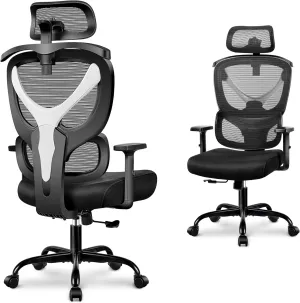 Office Chair Ergonomic Comfy Computer Gaming Chair, Big and Tall Mesh Office Desk Chair with Back Support, High Back with Adjustable Armrest (White)