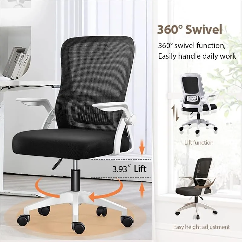 Office Chair, Ergonomic Desk Breathable Mesh Swivel Chair with Flip-Up Arms and Lumbar Support Computer for Home Office