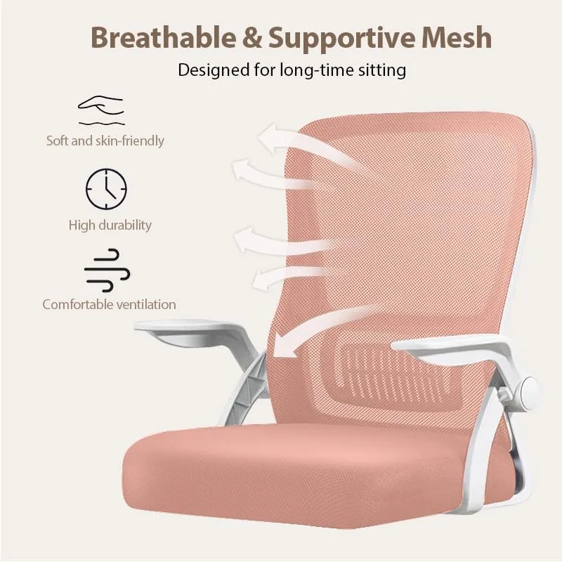 Office Chair, Ergonomic Desk Breathable Mesh Swivel Chair with Flip-Up Arms and Lumbar Support Computer for Home Office