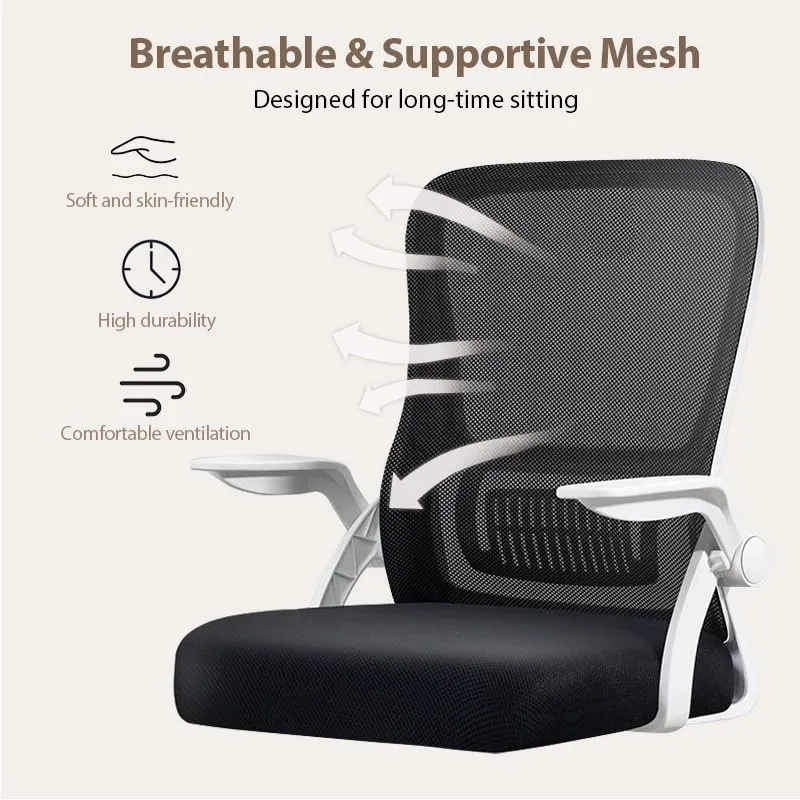 Office Chair, Ergonomic Desk Breathable Mesh Swivel Chair with Flip-Up Arms and Lumbar Support Computer for Home Office