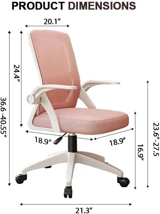 Office Chair, Ergonomic Desk Breathable Mesh Swivel Chair with Flip-Up Arms and Lumbar Support Computer for Home Office