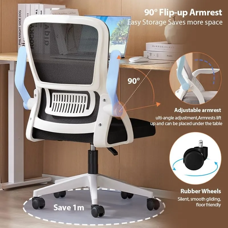 Office Chair, Ergonomic Desk Breathable Mesh Swivel Chair with Flip-Up Arms and Lumbar Support Computer for Home Office