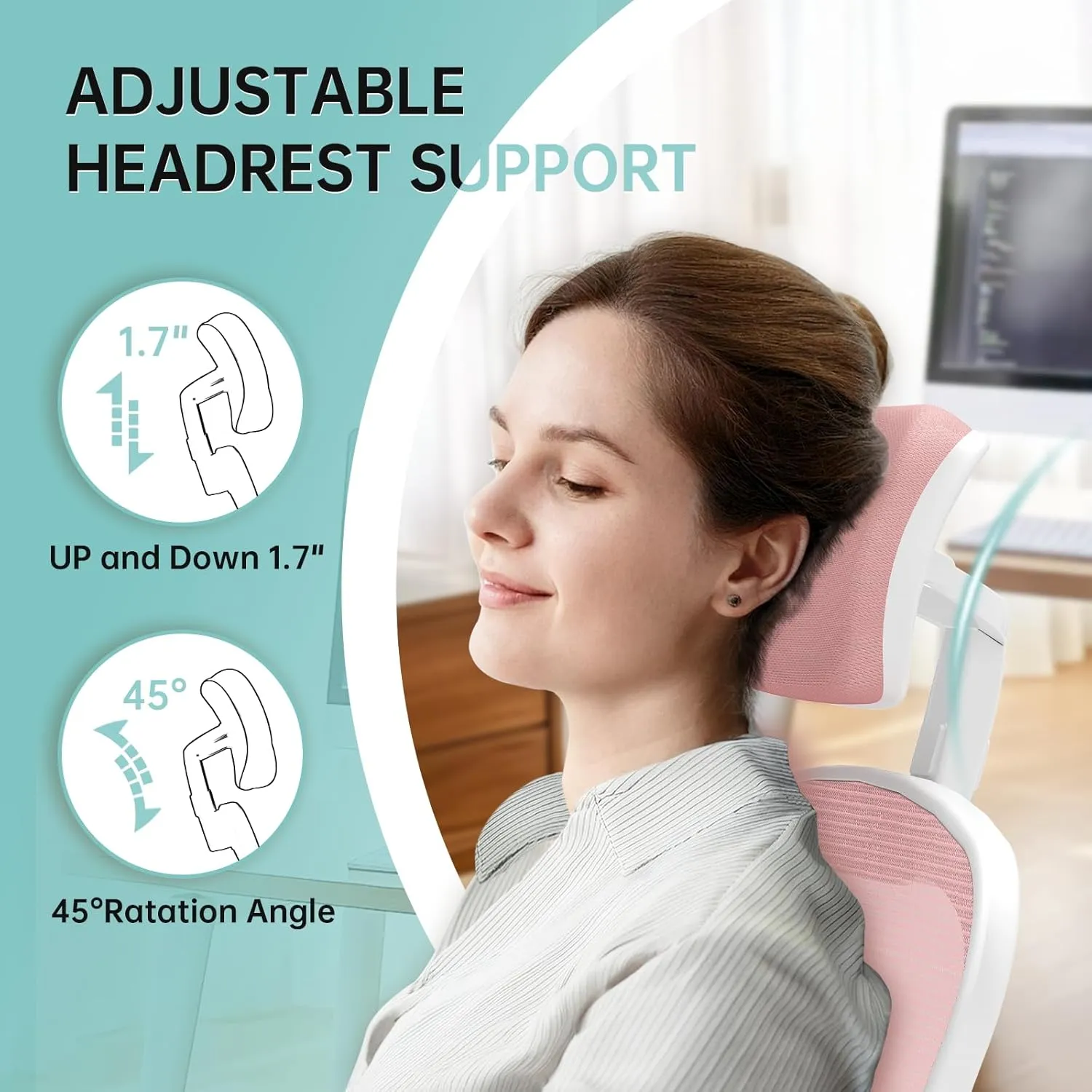Office Chair Ergonomic Desk Chair, 330LBS Capacity, High Back Computer Chair for Long Hours Comfortable, Rolling Swivel Executive Task Chair for Home Office with Flip-up Armrests, White Pink