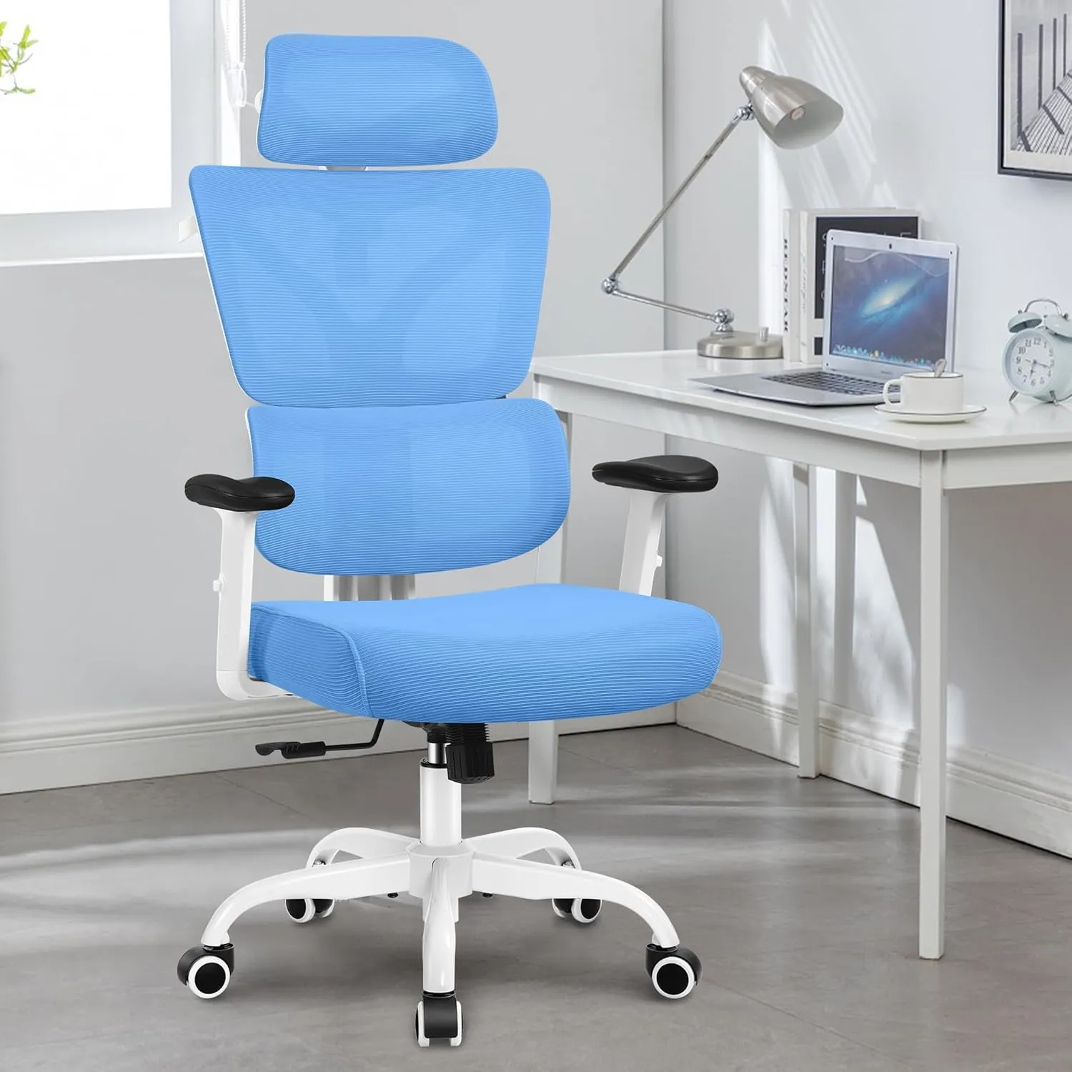 Office Chair Ergonomic Desk Chair, High Back Gaming Chair, Big and Tall Reclining chair Comfy Home Office Desk Chair Lumbar Support Breathable Mesh Computer Chair Adjustable Armrests(Sky Blue)