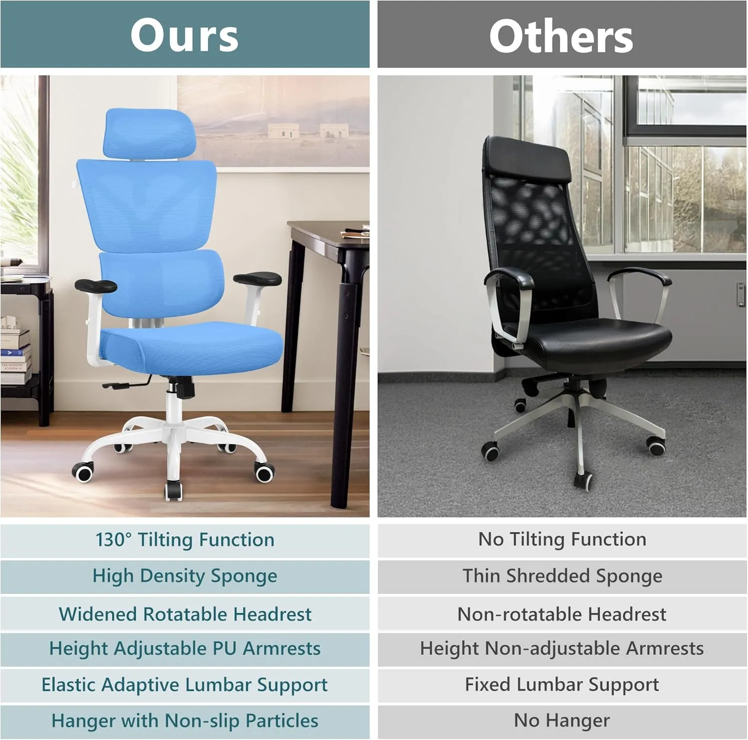 Office Chair Ergonomic Desk Chair, High Back Gaming Chair, Big and Tall Reclining chair Comfy Home Office Desk Chair Lumbar Support Breathable Mesh Computer Chair Adjustable Armrests(Sky Blue)